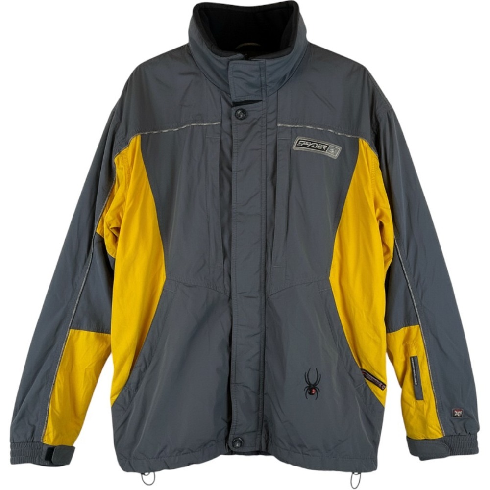 Spyder Mens Ski Jacket Grey Yellow Colorblock Full Zip Hooded Winter Coat L